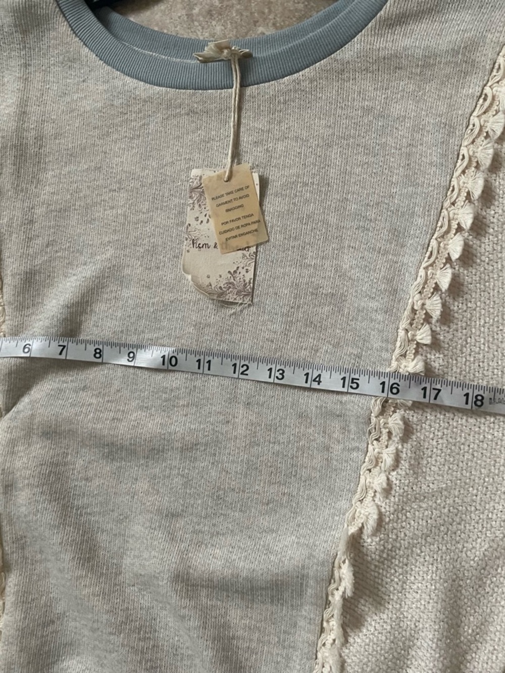 Hem & Thread Cream & Light Blue Crewneck Sweater - Picture 6 of 7